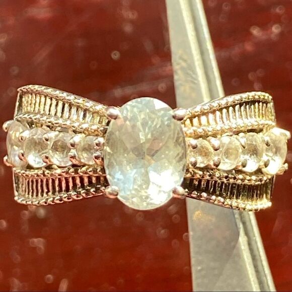 Aquamarine 9 stone ring I. Sterling silver marked 925 & GTS tested size 6 - Picture 2 of 15